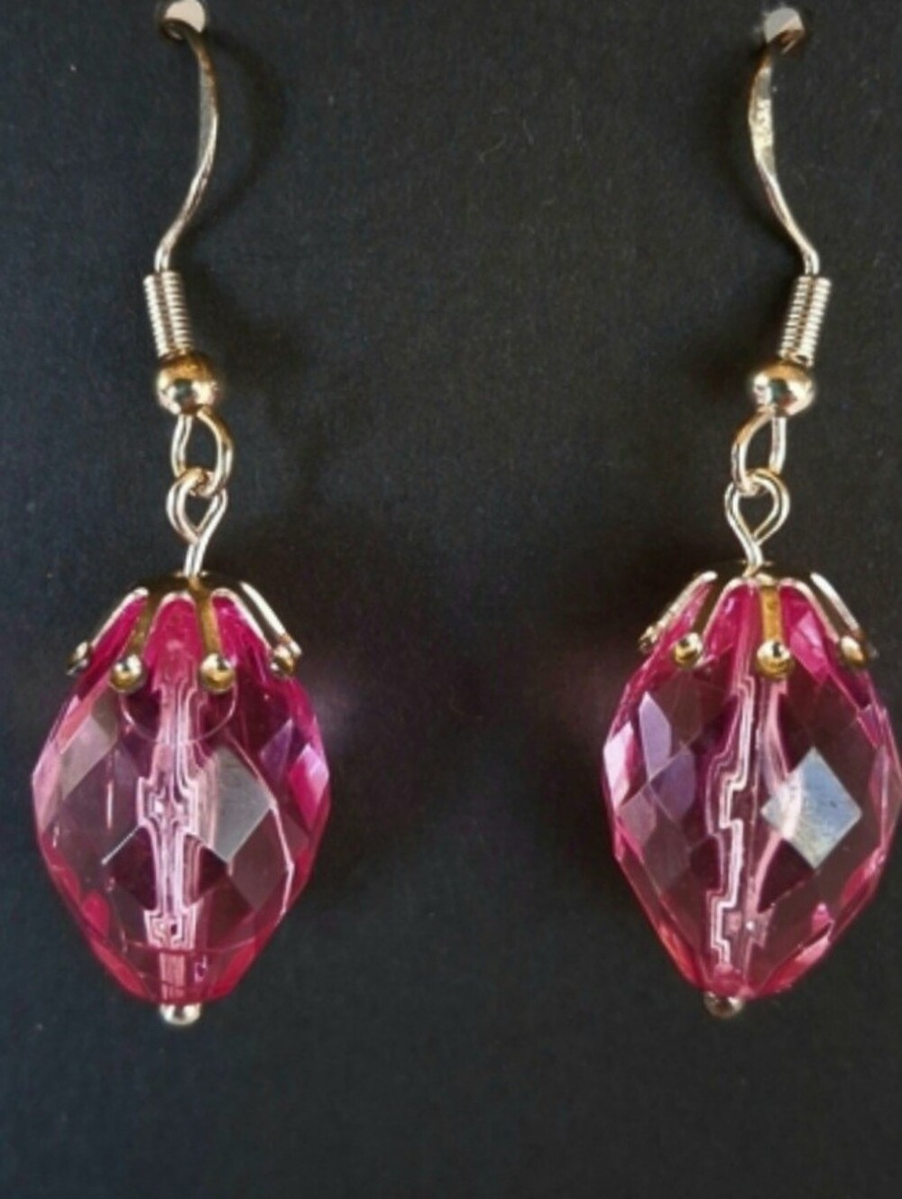 Pink Faceted Teardrop Dangle Pierced Earrings - Handmade - Women's Jewelry